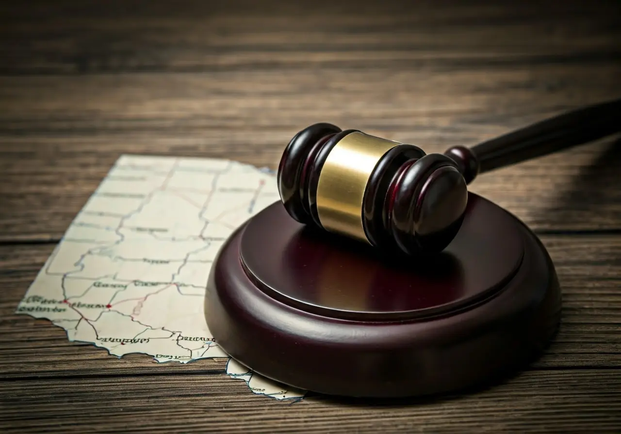 A gavel resting on top of an Ohio state map. 35mm stock photo